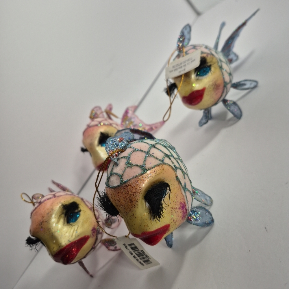 Regal International Ornaments Christmas Blue And Pink Kiss Fish  Lot of 4